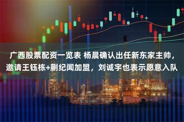 广西股票配资一览表 杨晨确认出任新东家主帅，邀请王钰栋+蒯纪闻加盟，刘诚宇也表示愿意入队